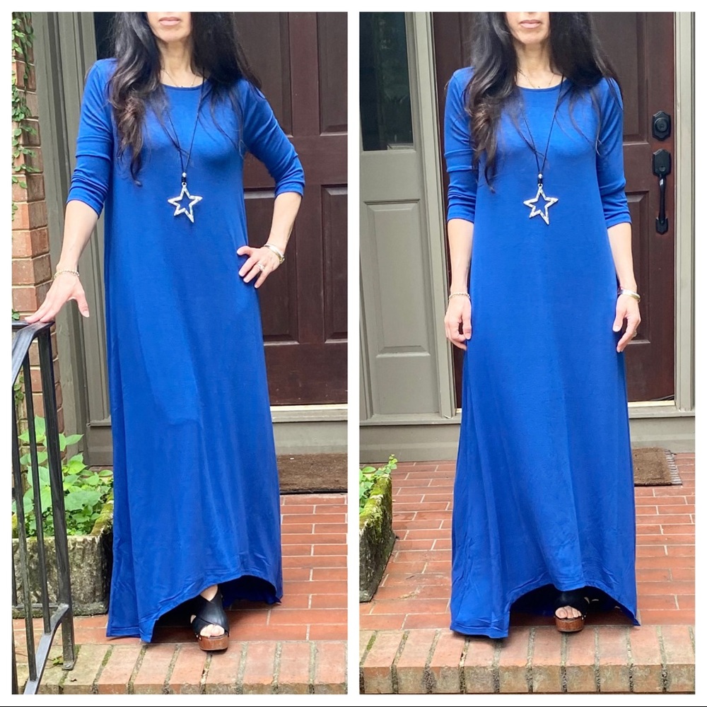 SAPPHIRE BLUE SIDE POCKETS MAXI DRESS - Picture 13 of 16